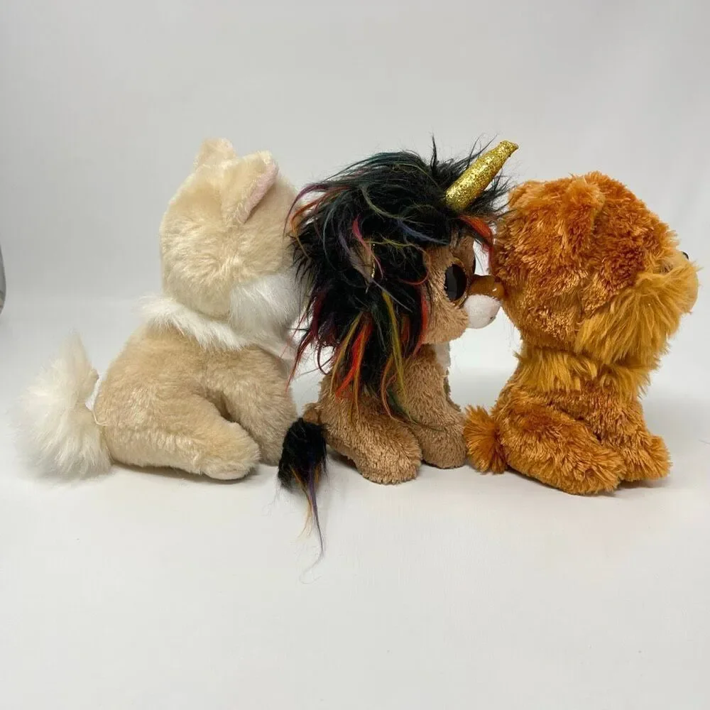 Ty Beanie Boo Lot of 3 Ramsey Unicorn Lion Honeycomb Corgi Dog Barley Chow Dog